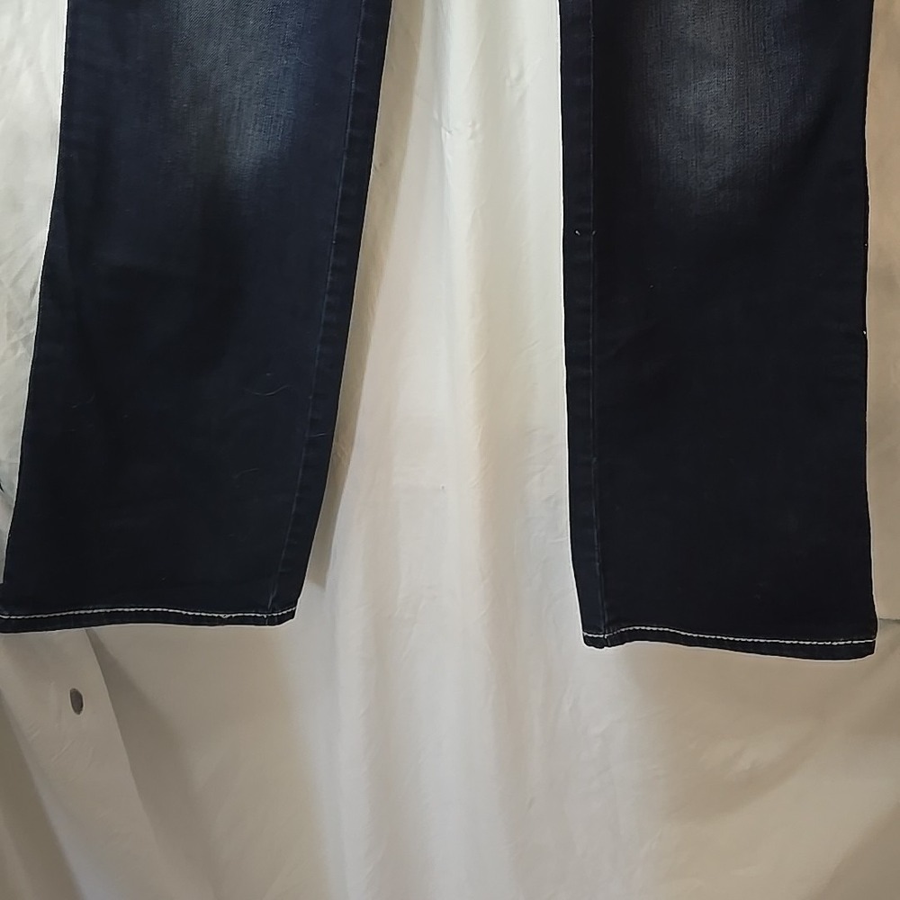 Adiktd Dark Wash Embroidered Rhinestone Studded Bootcut Jeans Size 6/33 Y2K - Picture 5 of 16
